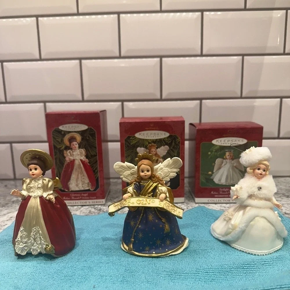 Hallmark Madame Alexander Holiday Angels Ornaments Red Blue 3pc Set 90s